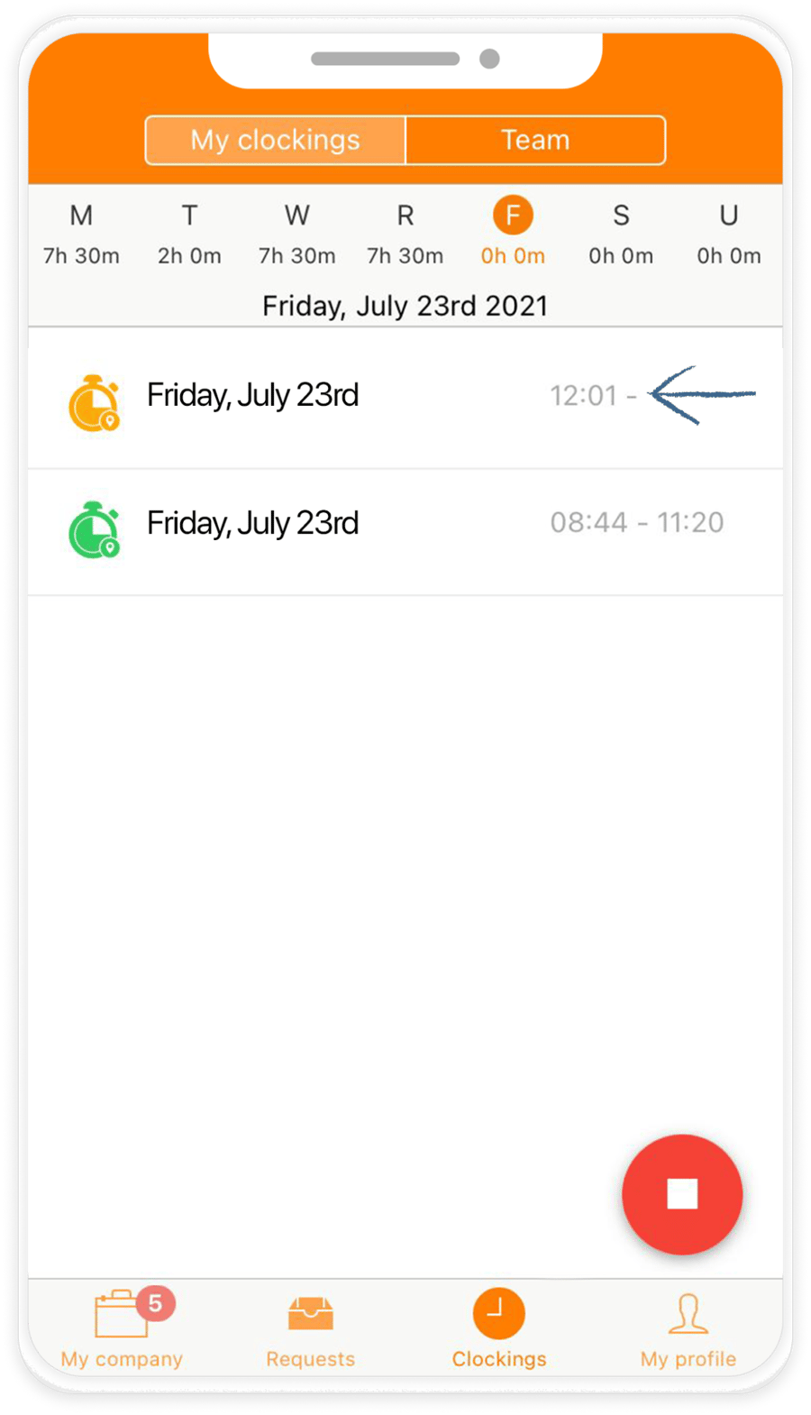 Adding a clocking in the app