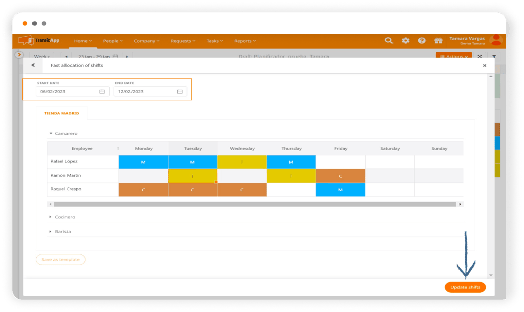 How to schedule shifts by codes
