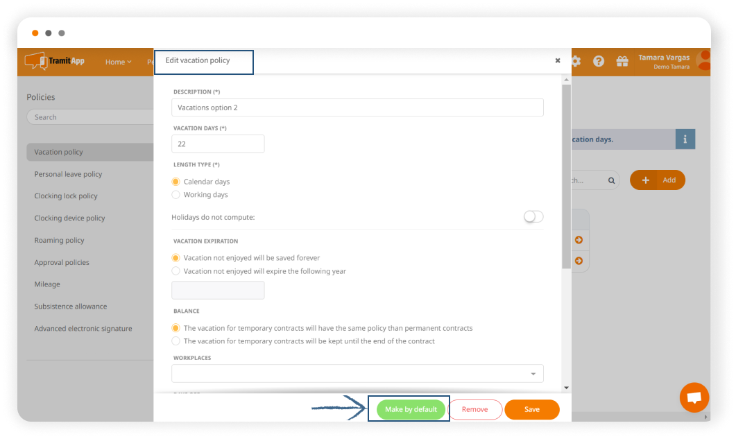 How to set up the Vacation Policy